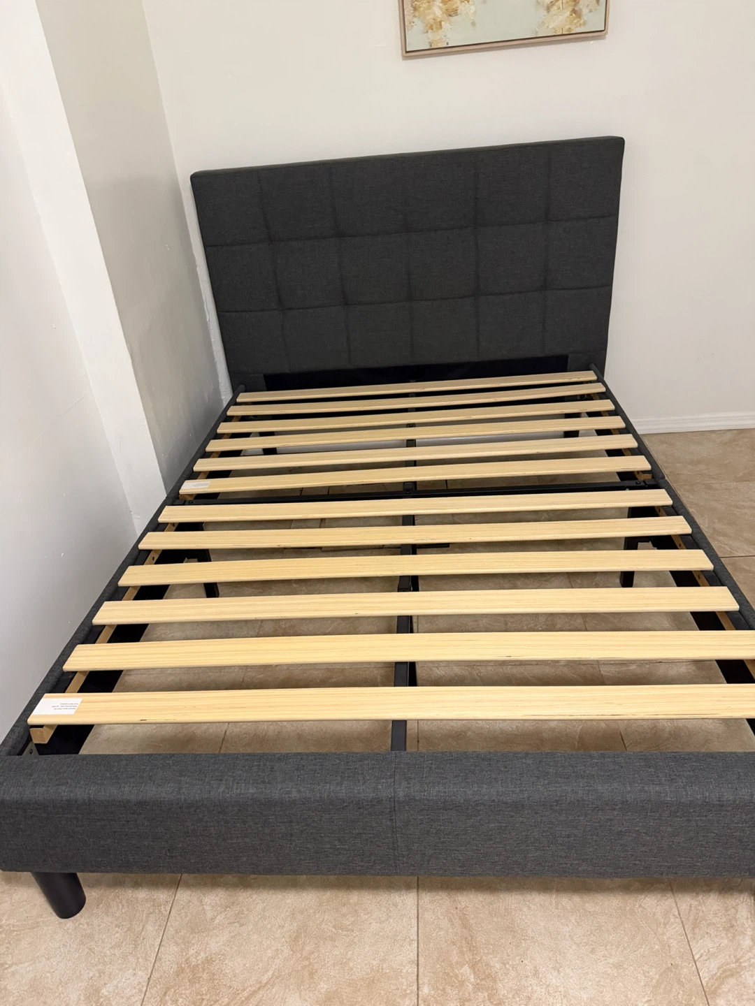 Dark Gray Upholstered Platform Full Sized Bed Frame