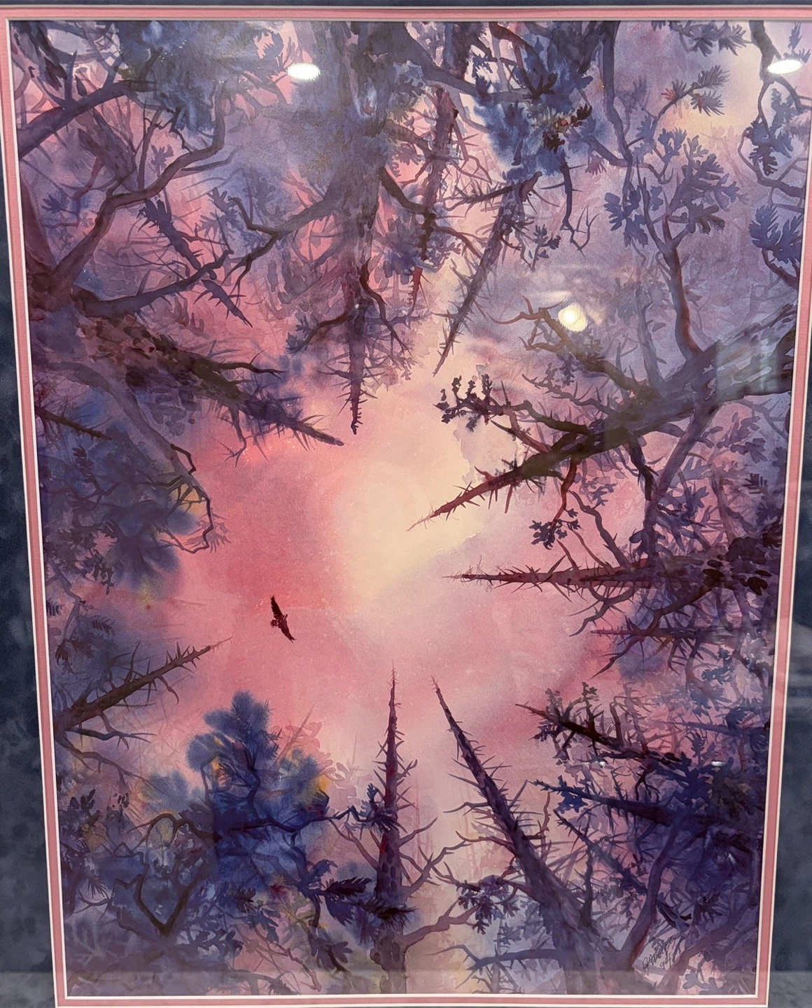 Framed Signed Grant Weiss ’94 Art Print – Forest Canopy & Eagle - photo 2