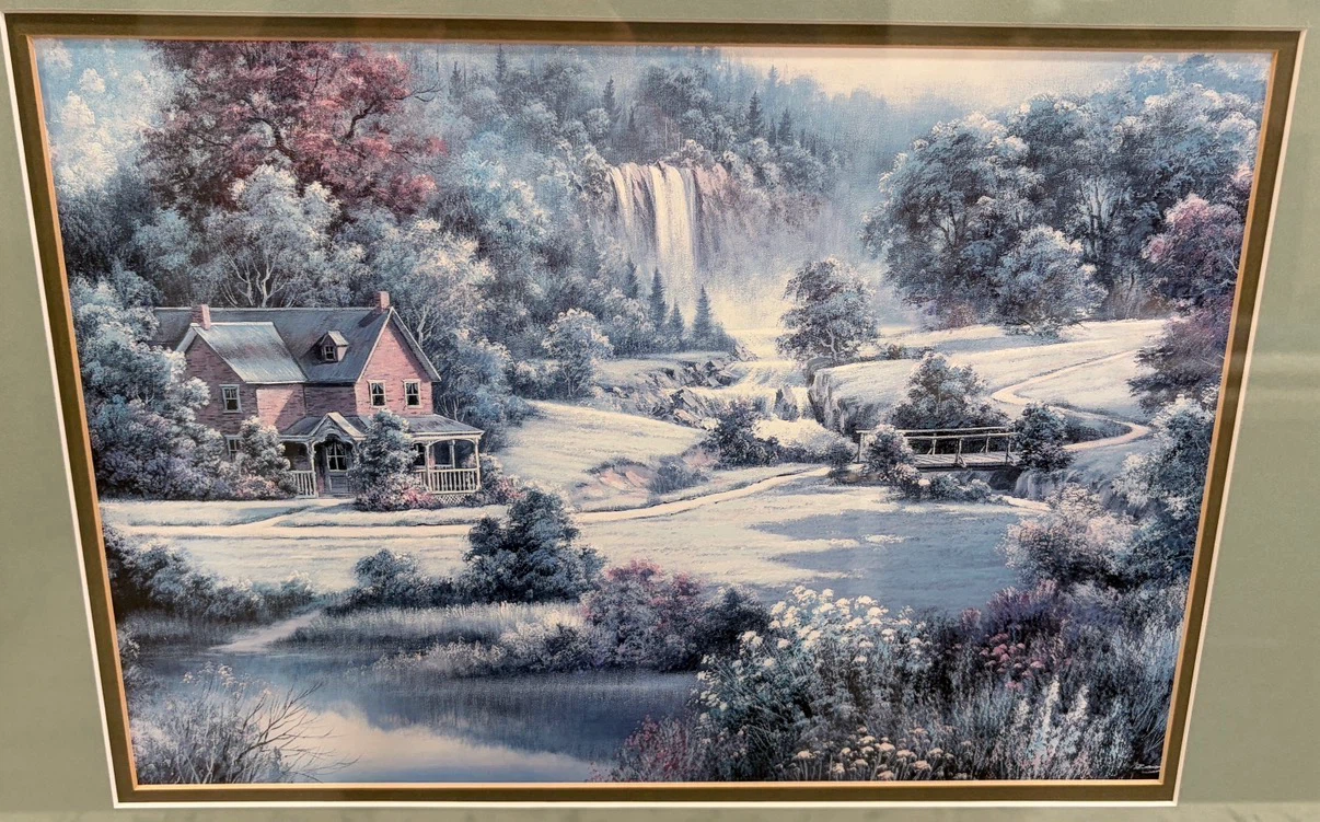 Framed Cottage & Waterfall Landscape Print - photo 2