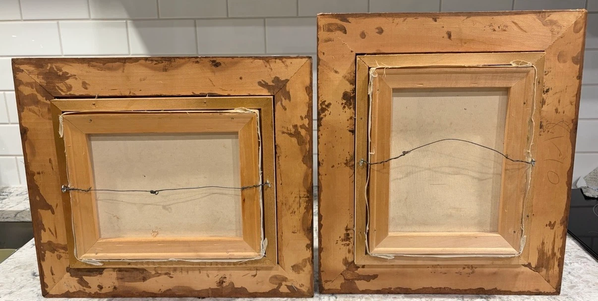Vintage Signed Clark Oil Paintings in Hand-Carved Wooden Frames - photo 5