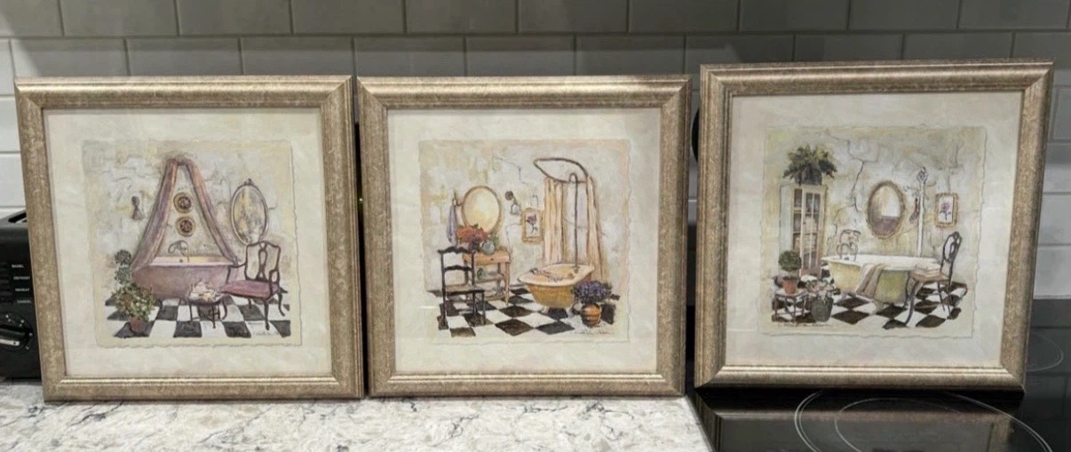 Vintage C. Winterle Olsen Framed Bathroom Print Series