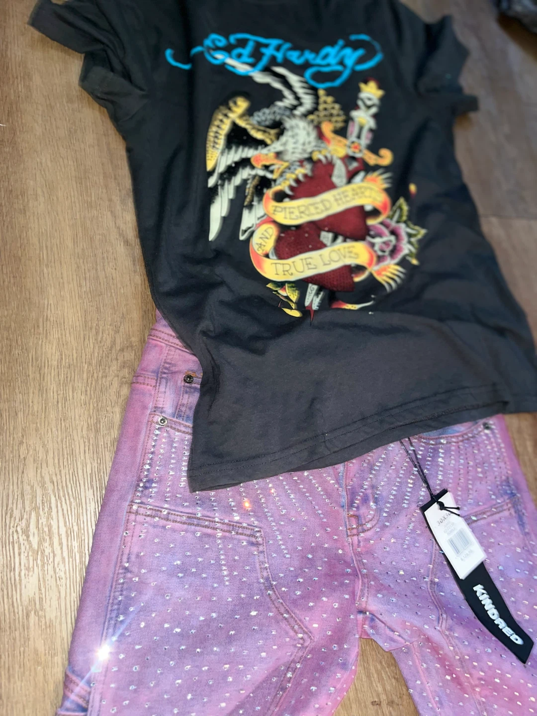 Ed Hardy Graphic T-Shirt and Kindred Rhinestone Jeans Bundle