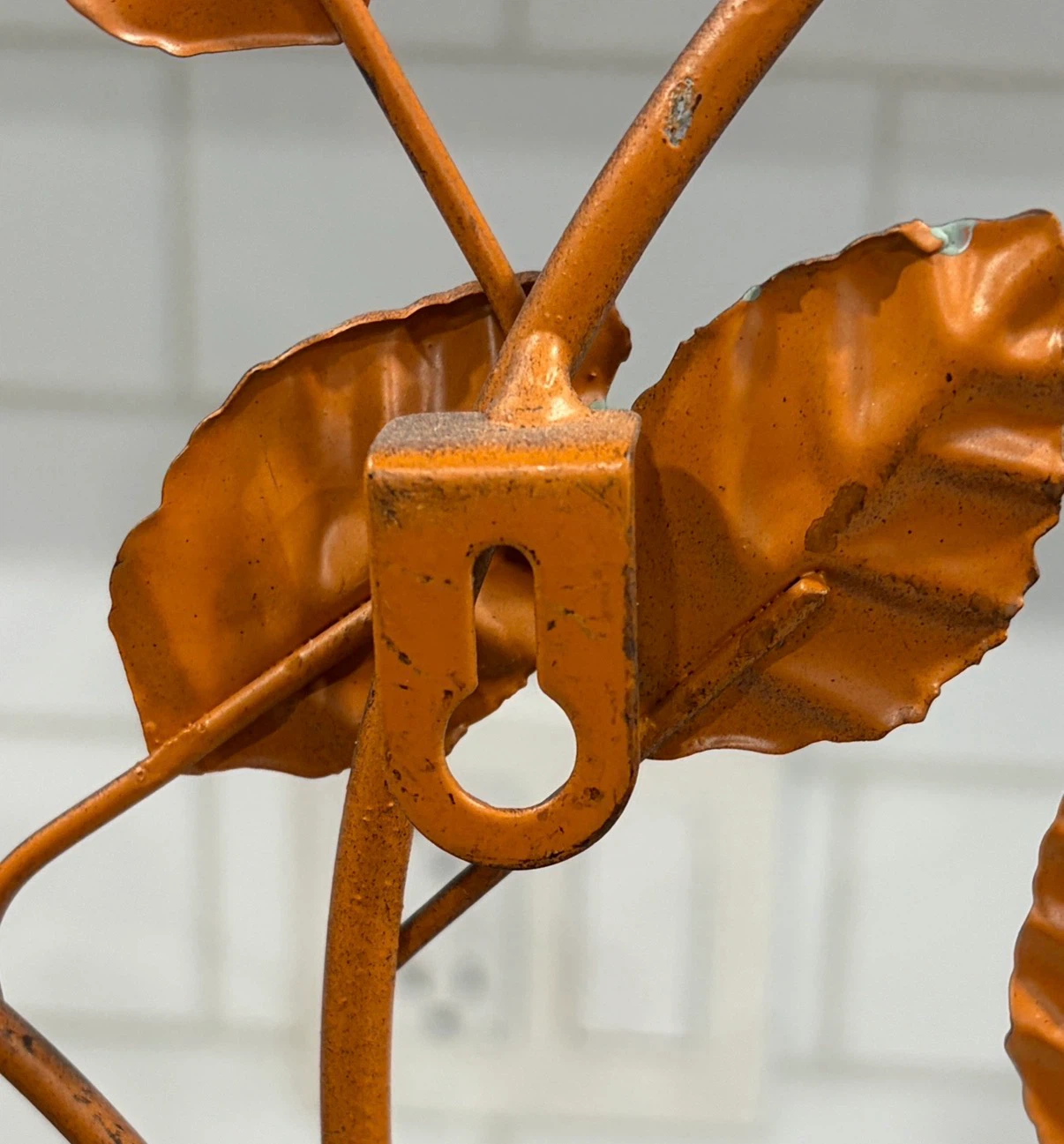 Rustic Metal Wall Art Vase with Leaves - Wrought Iron Style - photo 4