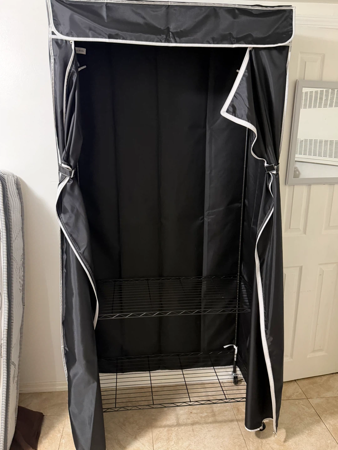 Black Fabric Wardrobe with Shelves
