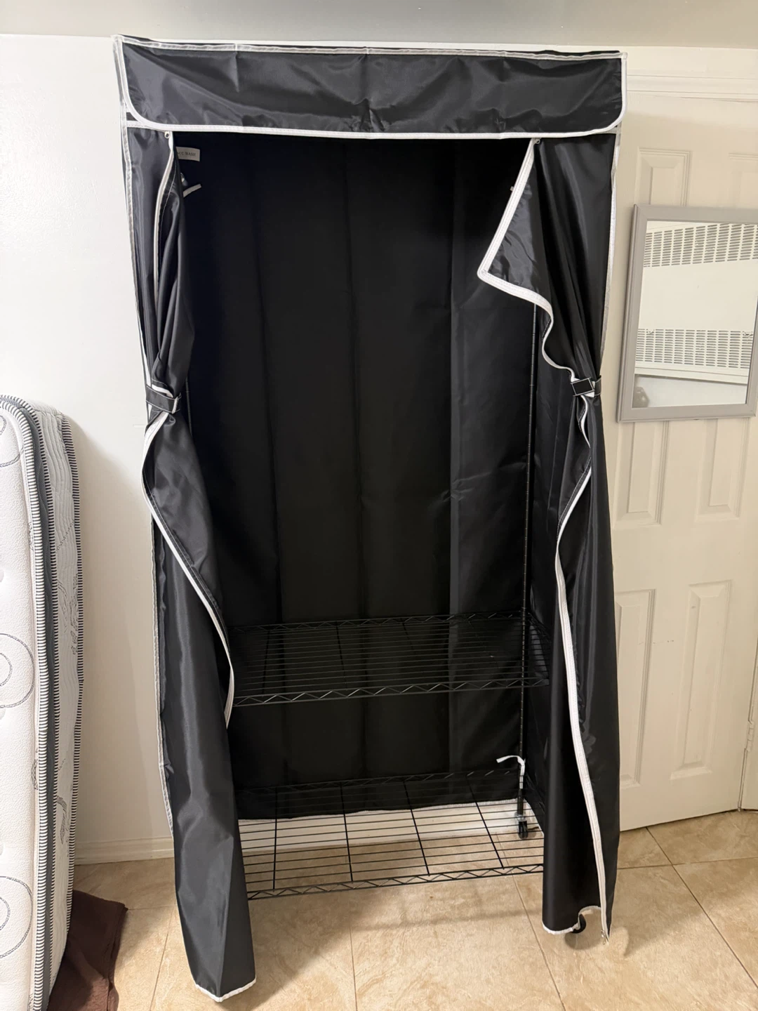 Black Fabric Wardrobe with Shelves - photo 2