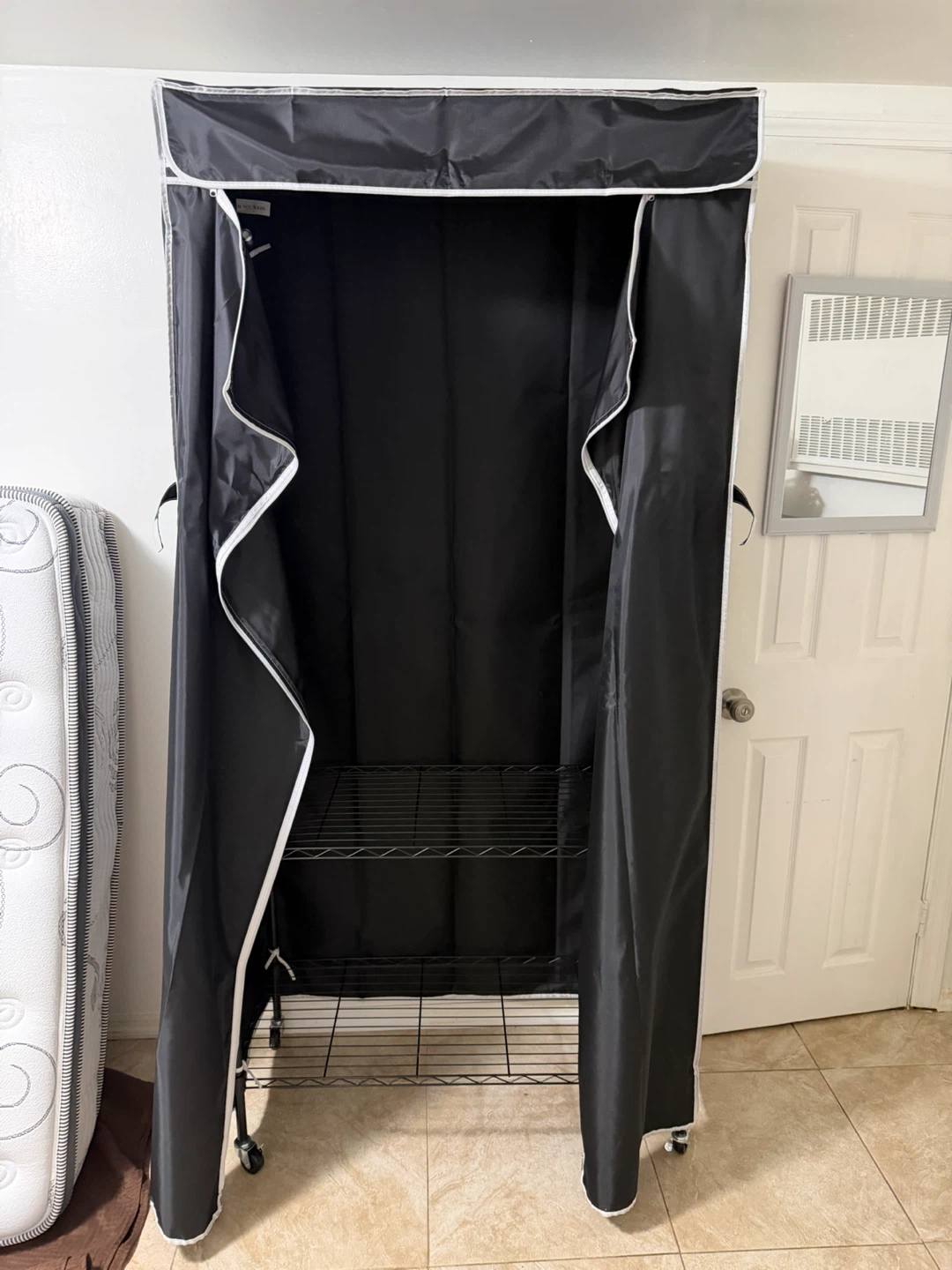 Black Fabric Wardrobe with Shelves - photo 4