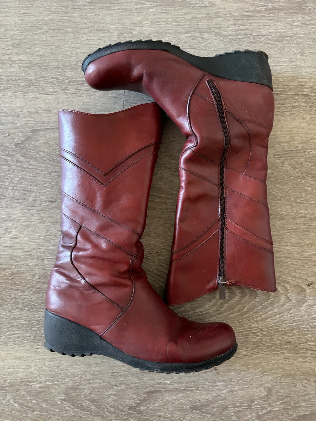 Women's Red Leather Boots Size 38