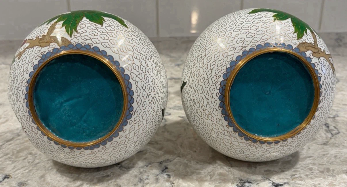 Vintage Cloisonné Enamel Vase Pair – Brass Asian Decor 7” - photo 4