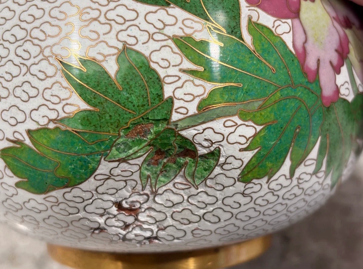 Vintage Cloisonné Enamel Vase Pair – Brass Asian Decor 7” - photo 5