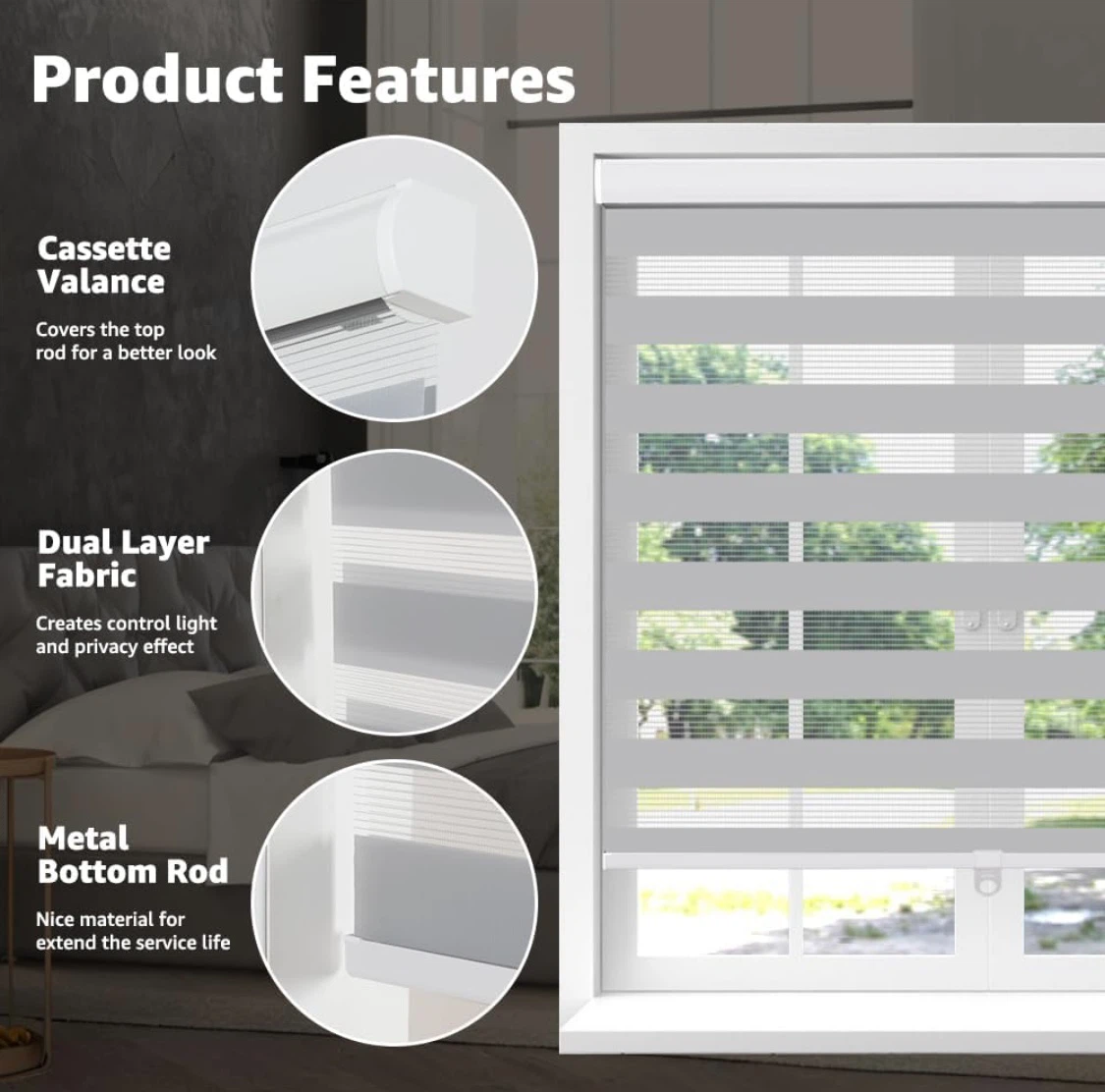 Brand new! SEEYE CORDLESS ZEBRA BLINDS 72" X 90" GREY - photo 3