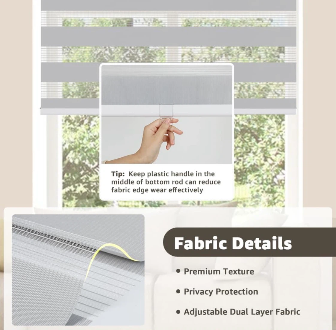Brand new! SEEYE CORDLESS ZEBRA BLINDS 72" X 90" GREY - photo 4