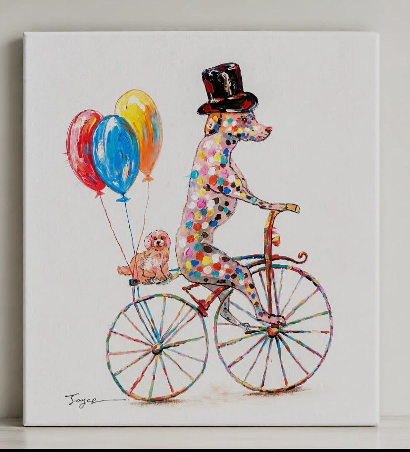 Canvas Art Print Dog on Bicycle with Balloons