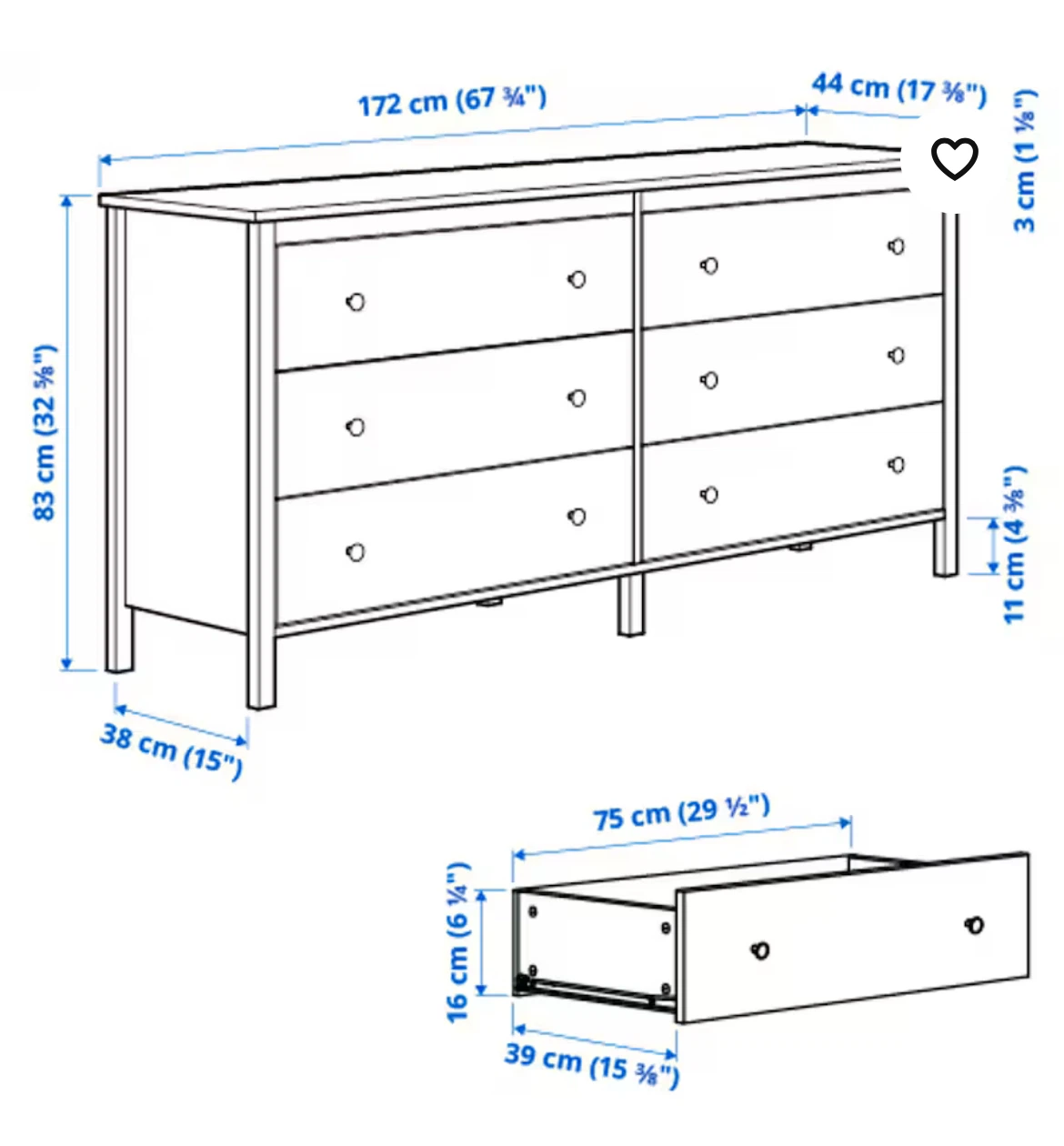 IKEA Dresser with 6 drawers black colour - photo 5