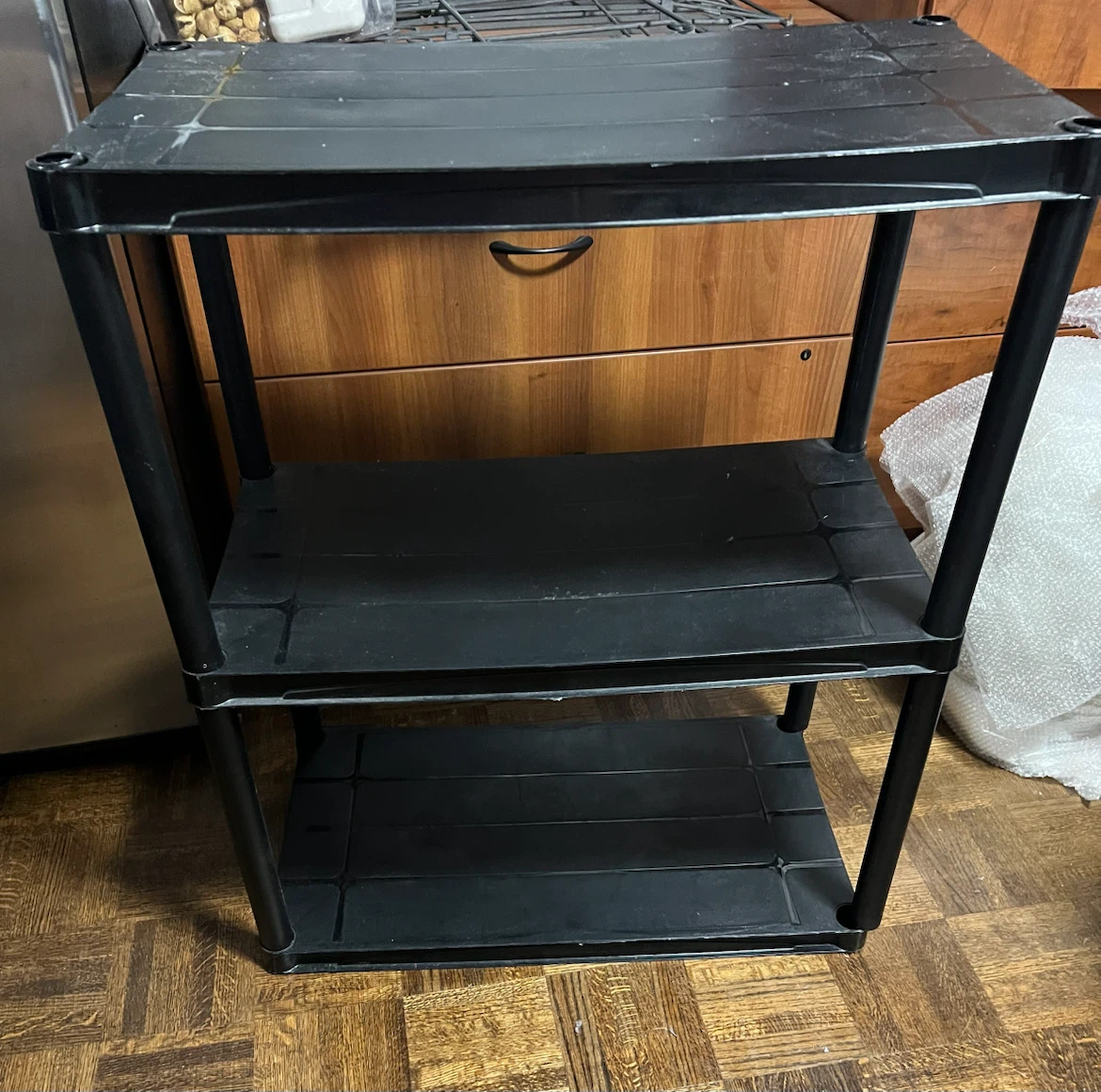 Black 3-Tier Plastic Shelving Unit