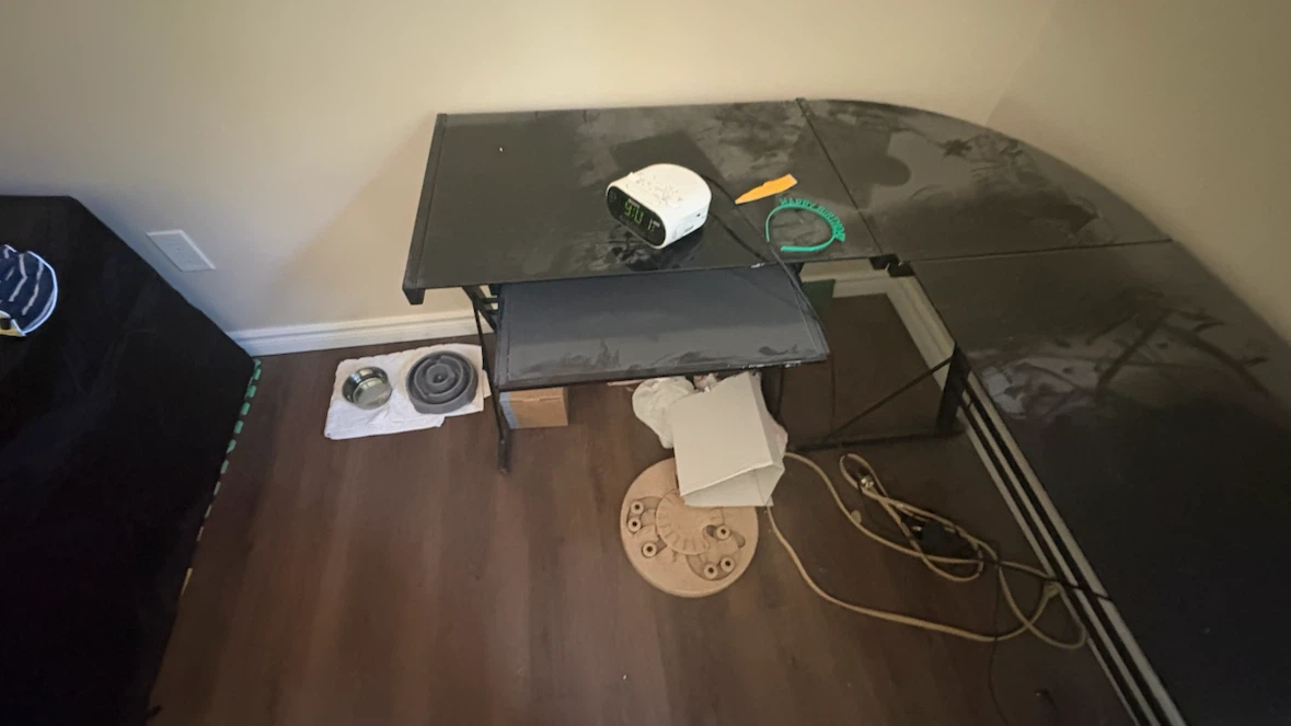 Black L-Shaped Desk with Glass Top