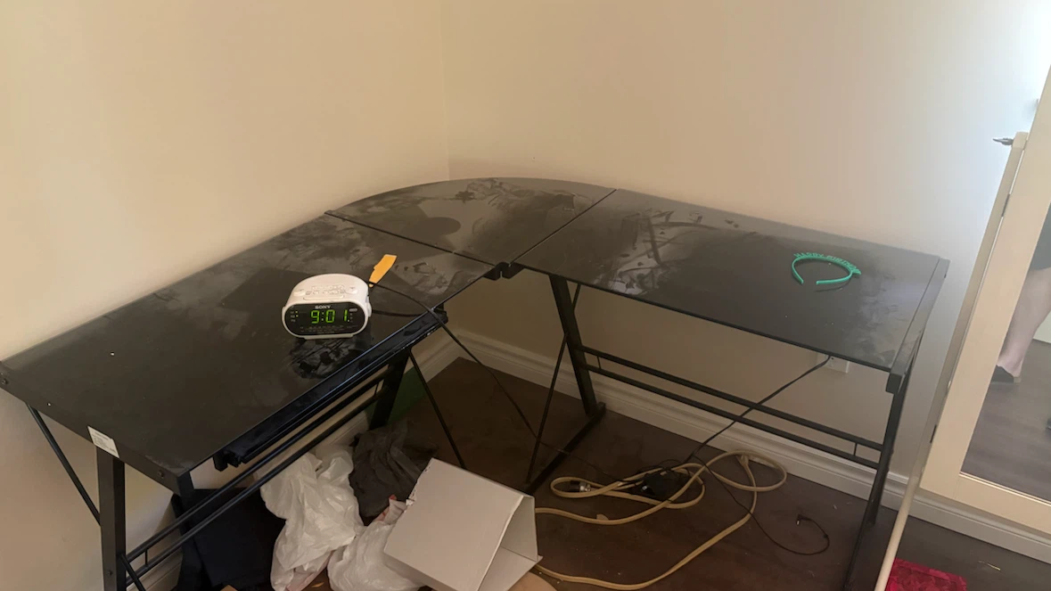 Black L-Shaped Desk with Glass Top - photo 2