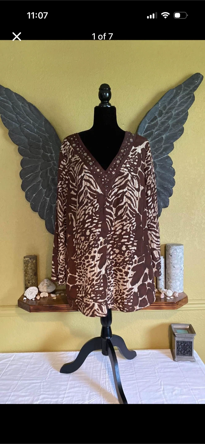 Vintage Animal Print With Jewels Long Blouse Shirt
