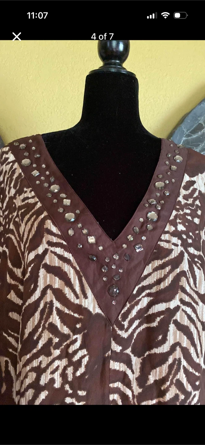 Vintage Animal Print With Jewels Long Blouse Shirt - photo 4