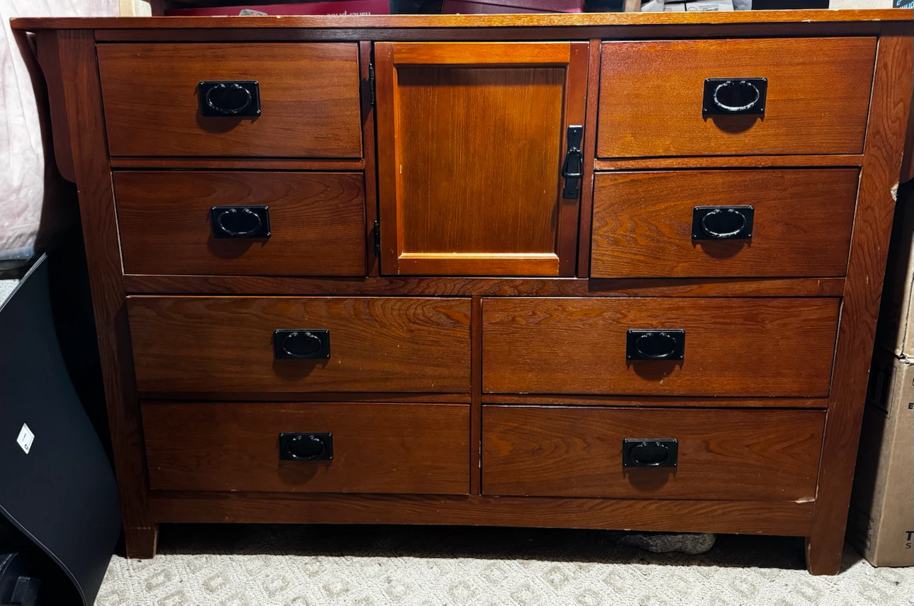 Wooden Dresser with 7 Drawers and Cabinet