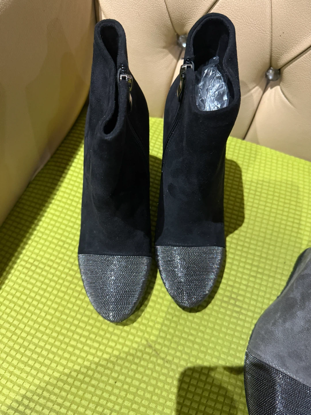 Black Suede Booties with Sparkly Toe both $50