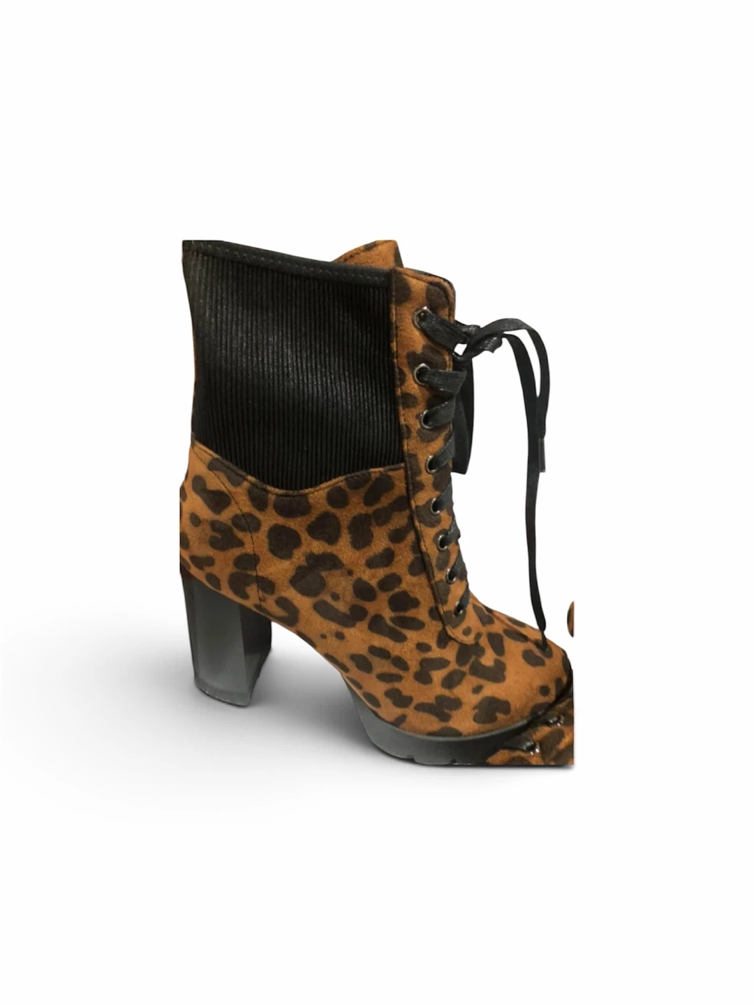 Women's Leopard Print Lace-Up Heeled Booties