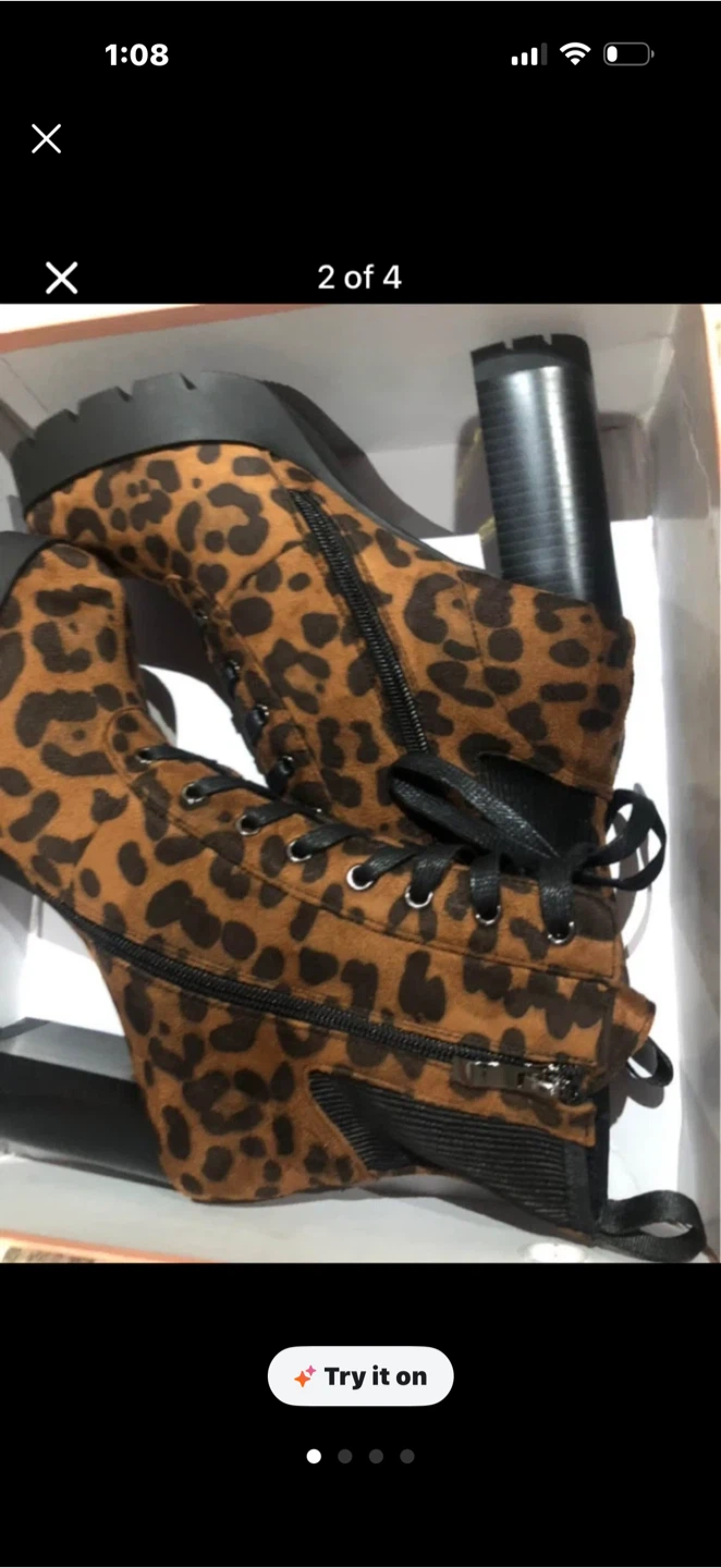 Women's Leopard Print Lace-Up Heeled Booties - photo 3