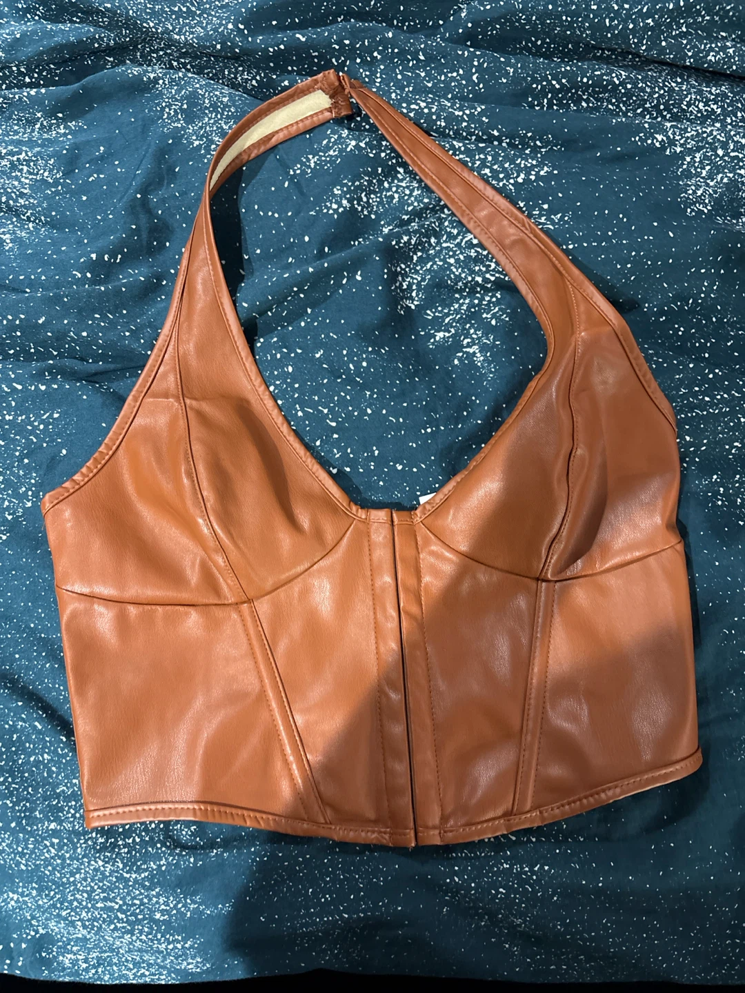 Brown Faux Leather Corset Halter Top