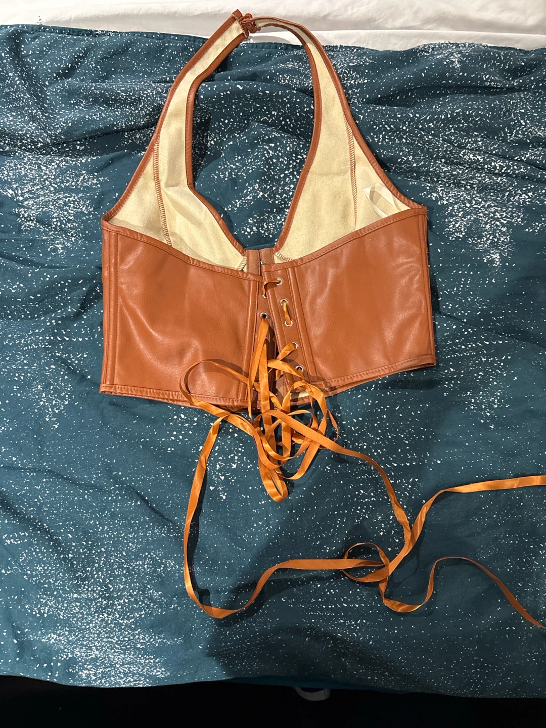 Brown Faux Leather Corset Halter Top - photo 2