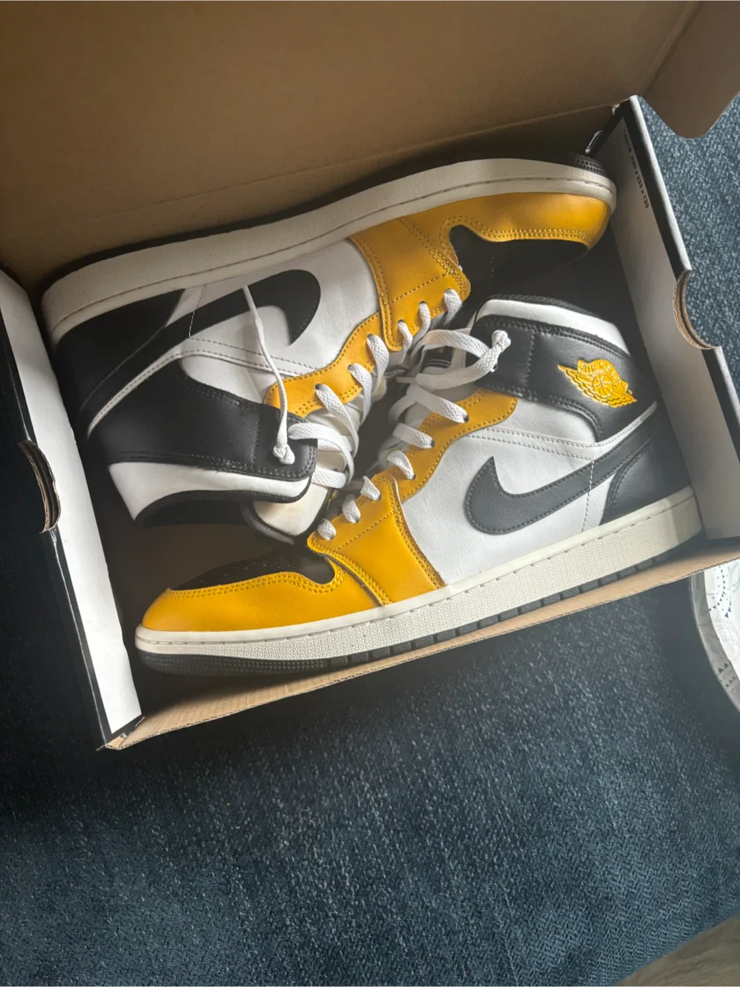 Air Jordan 1 Mid Yellow Black White Sneakers