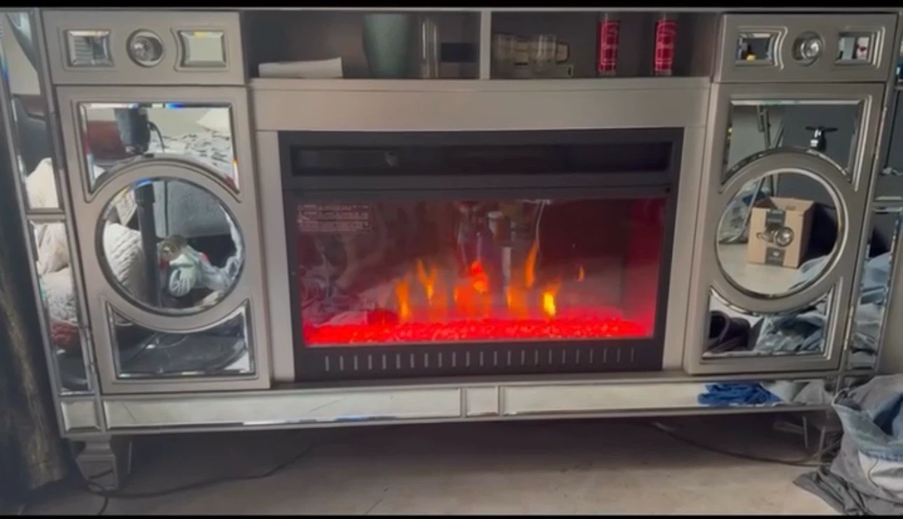 Mirrored Electric Fireplace Entertainment Center