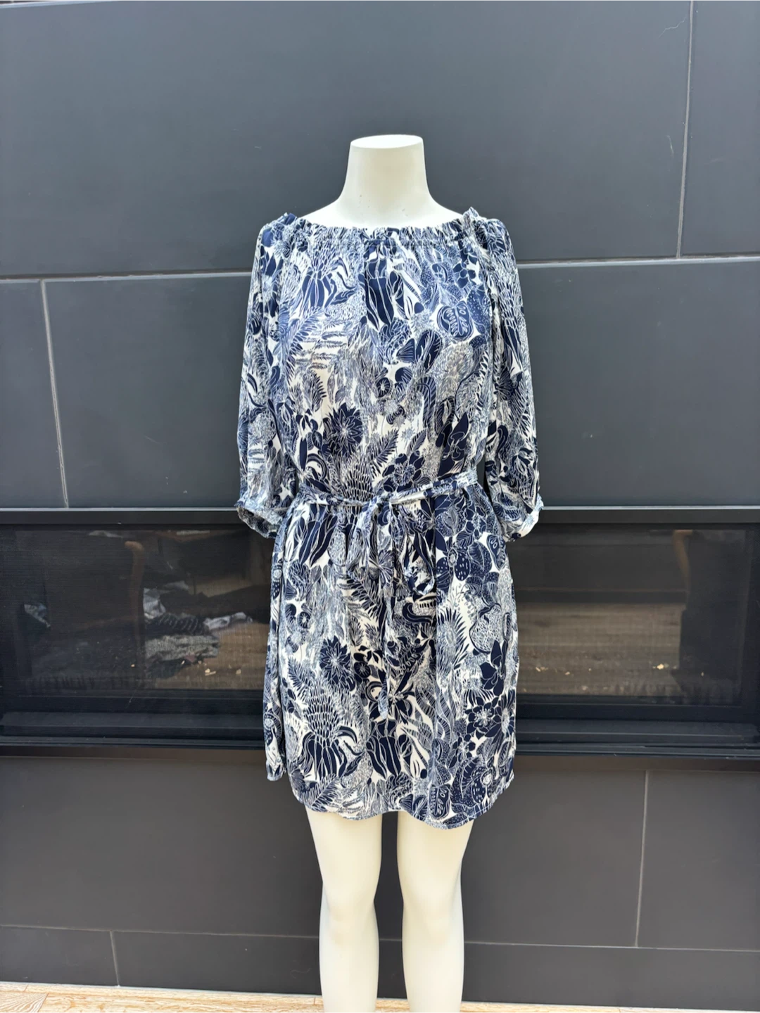 Dress 16 - Blue+White Floral with String Bow
