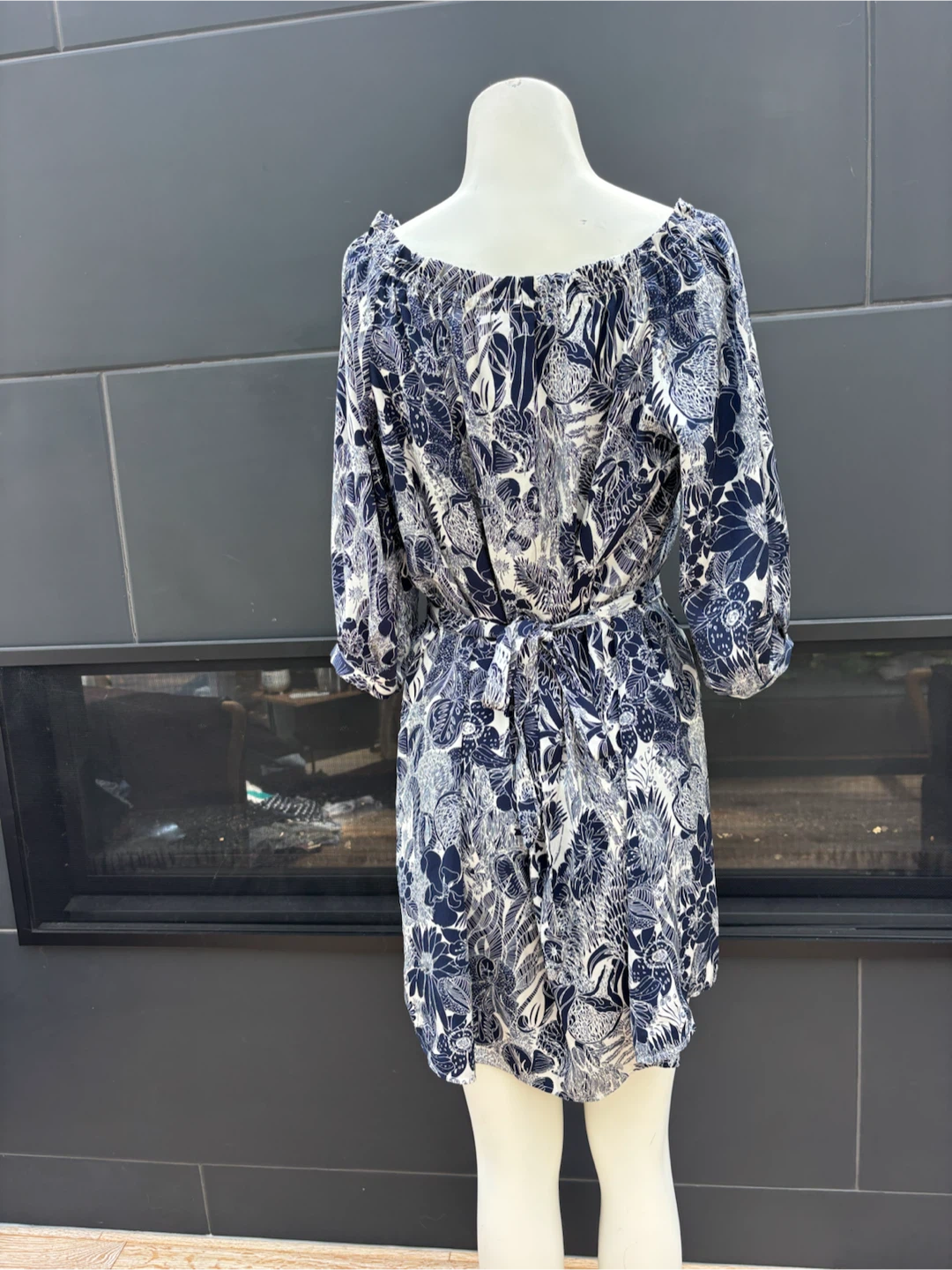 Dress 16 - Blue+White Floral with String Bow - photo 3