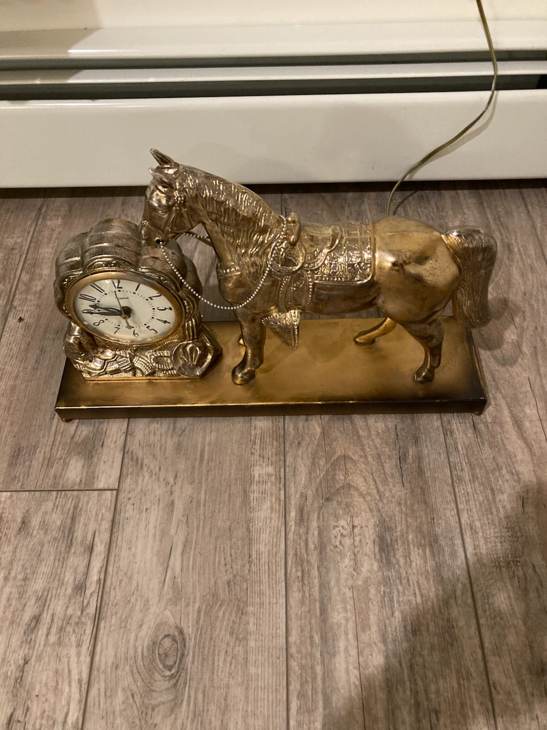 Vintage Brass Horse and Clock Figurine