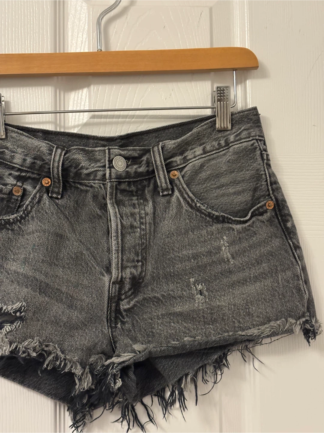 Levi's 501 Grey Distressed Denim Shorts