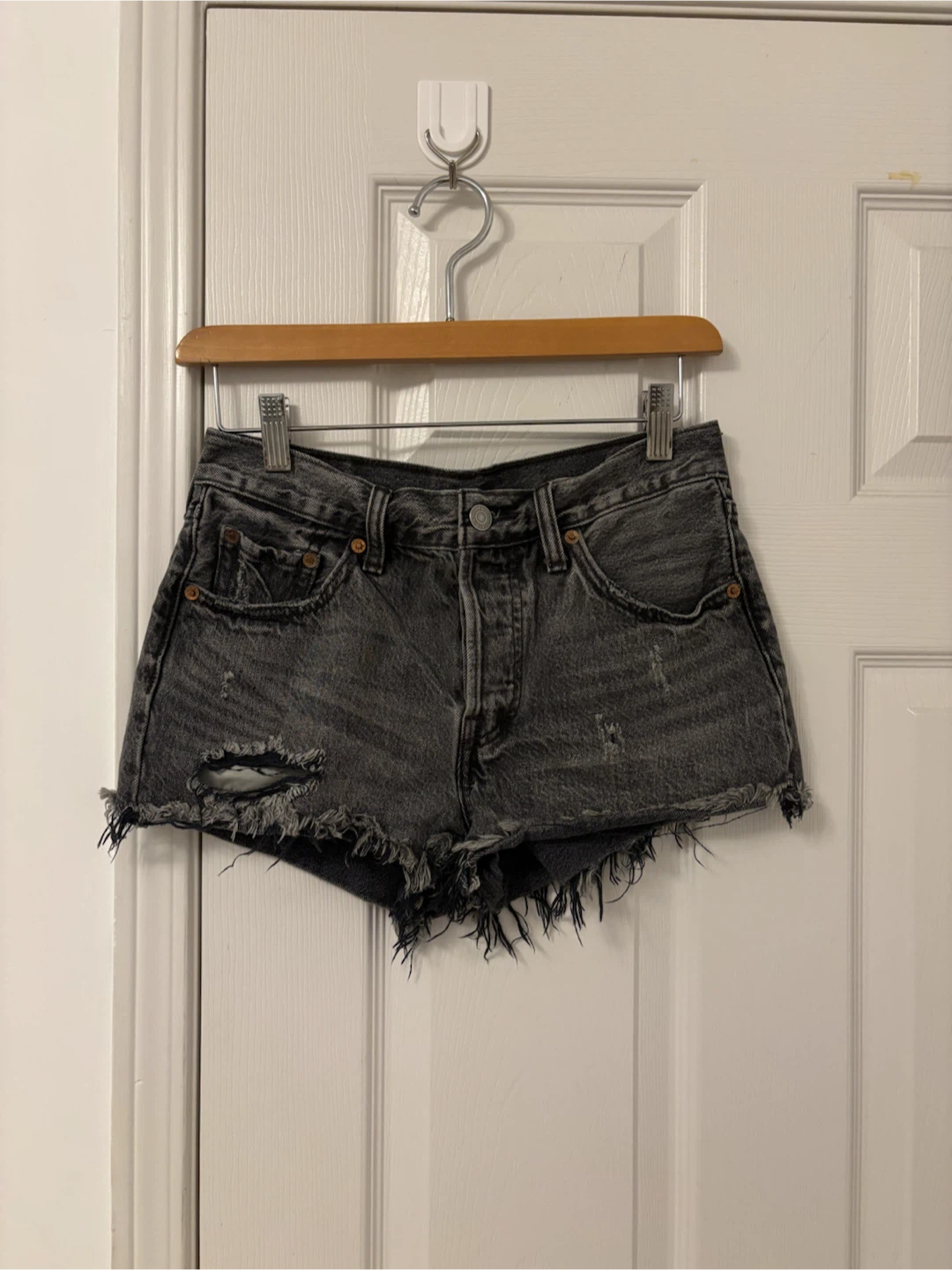 Levi's 501 Grey Distressed Denim Shorts - photo 2