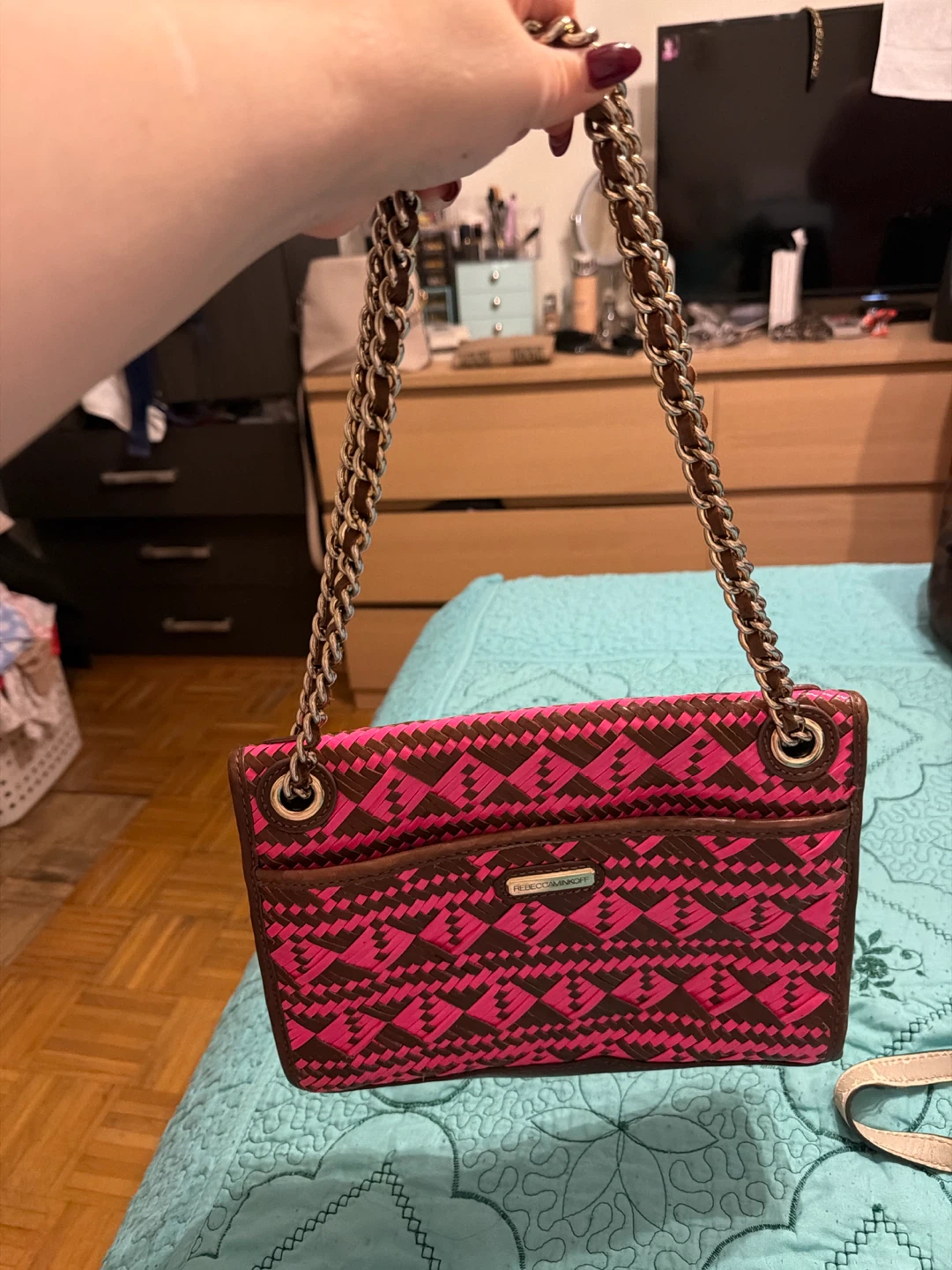 Rebecca Minkoff Pink & Brown Woven Shoulder Bag