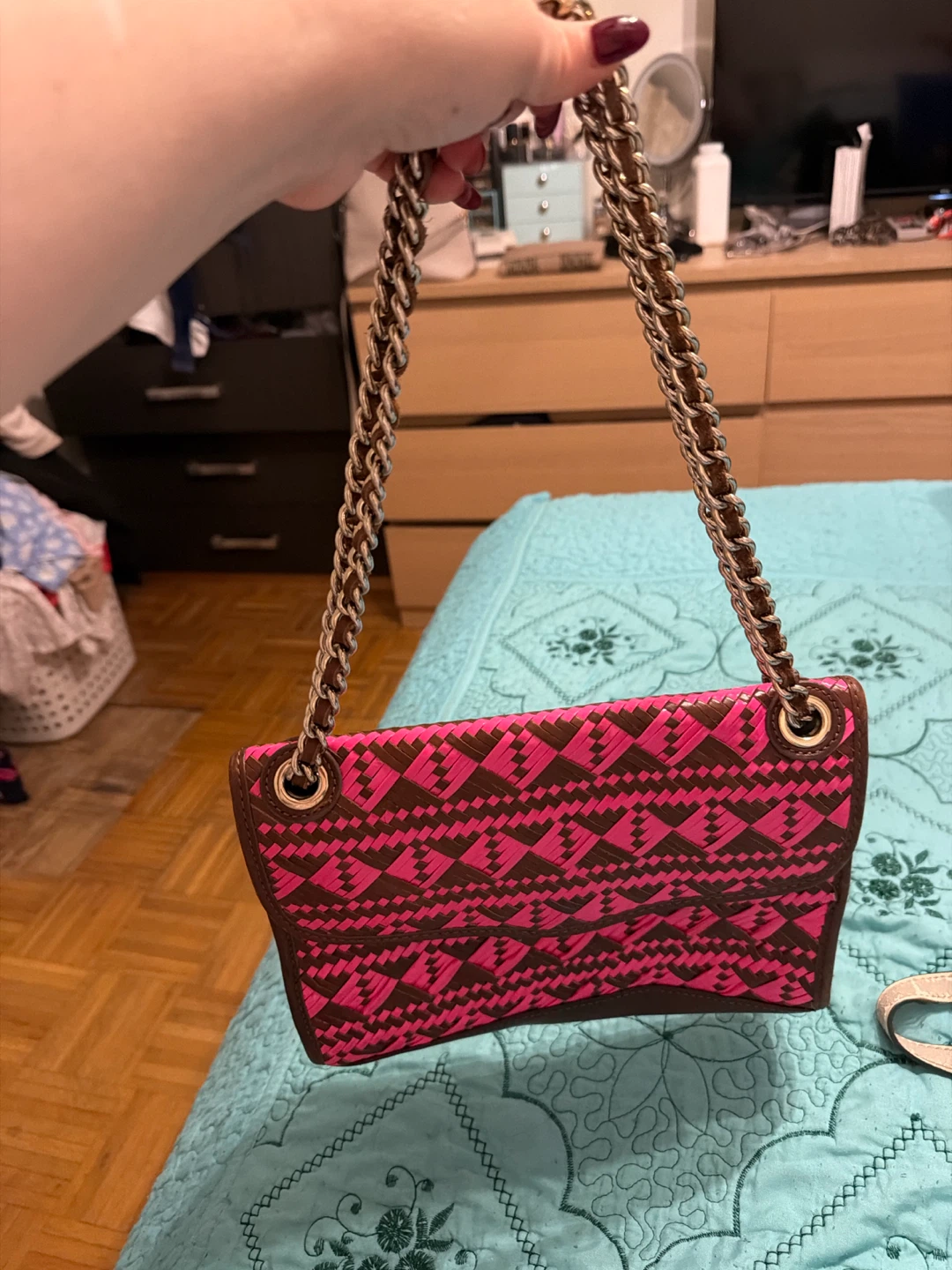 Rebecca Minkoff Pink & Brown Woven Shoulder Bag - photo 2