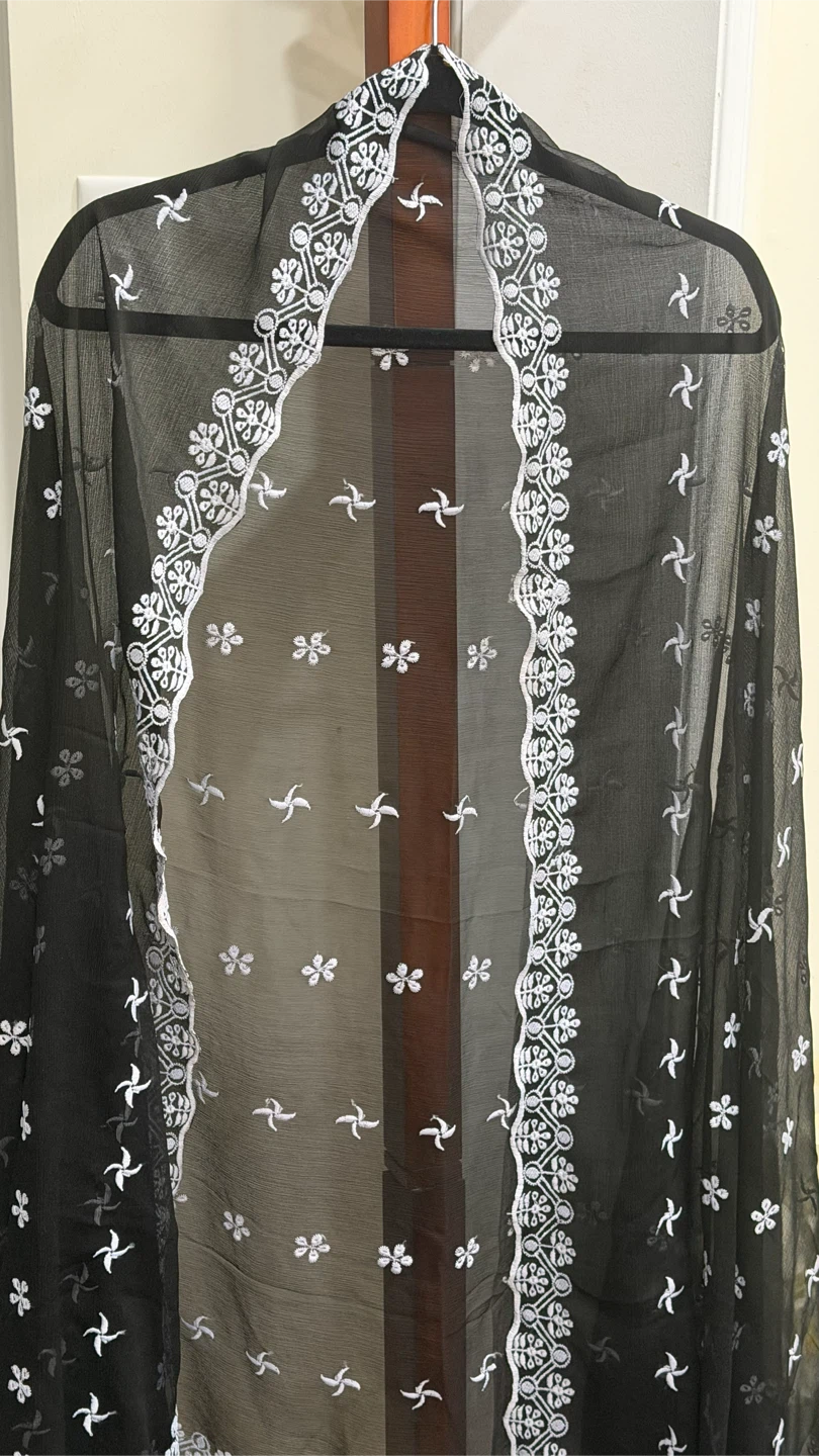 Black pure chiffon embroidered scarf/dupatta - photo 2