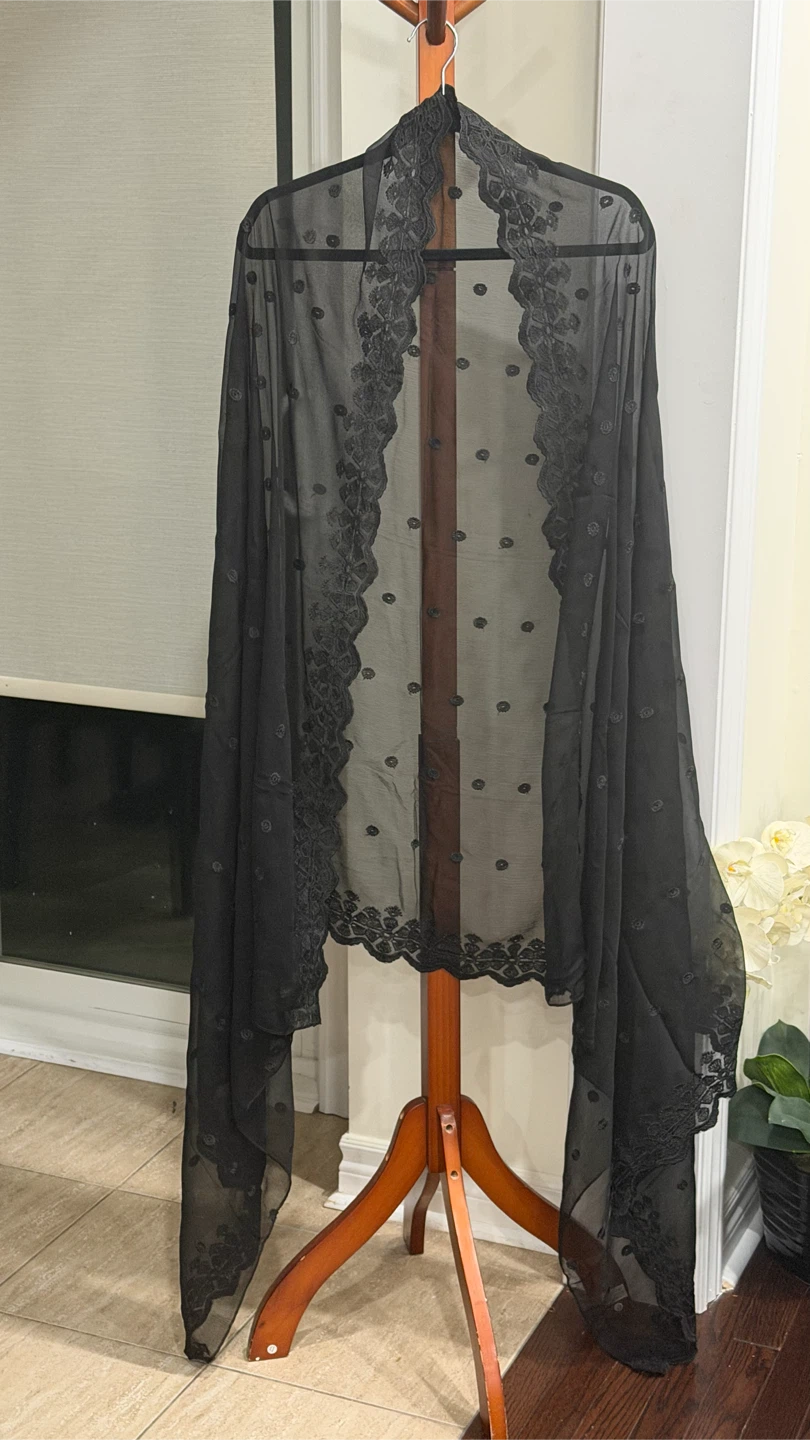 Black pure chiffon embroidered dupatta