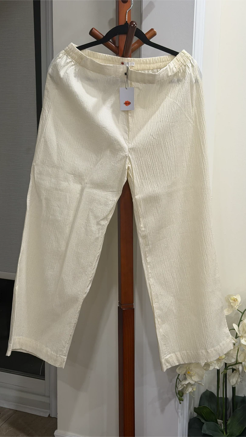 Cream crinkle trouser