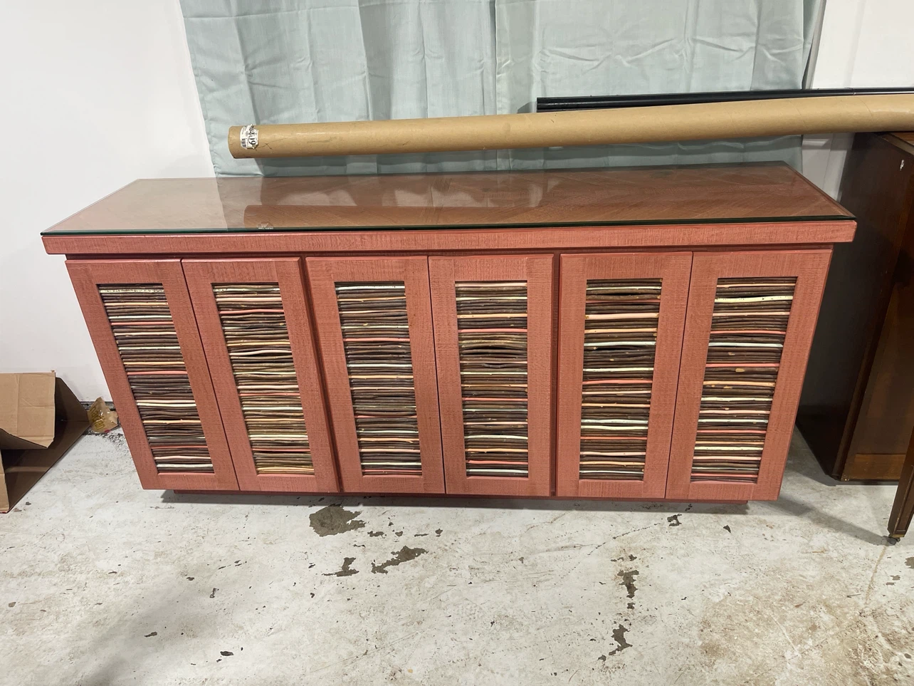 Pink Wood Cabinet with Glass Top