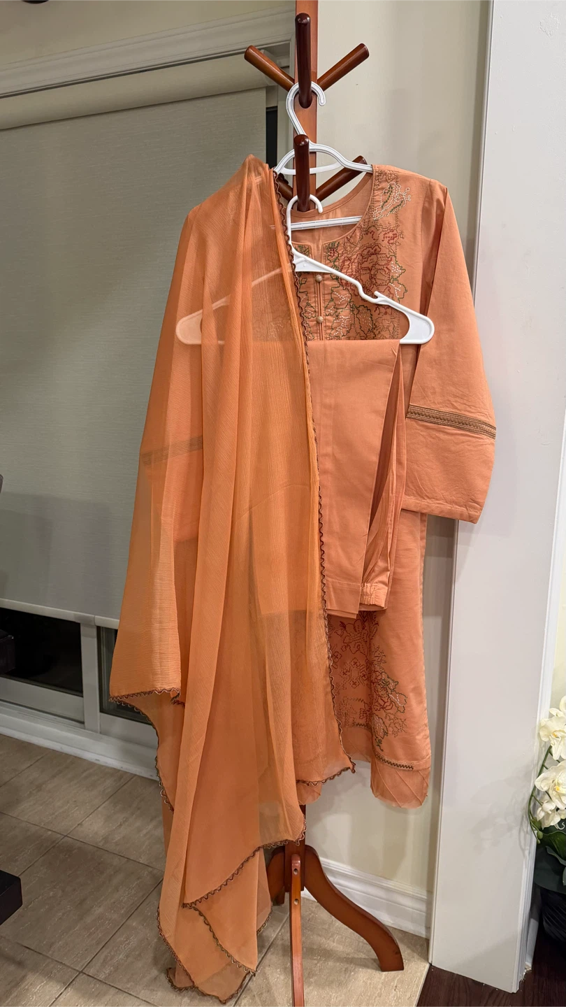 Peach Embroidered 3-Piece Outfit