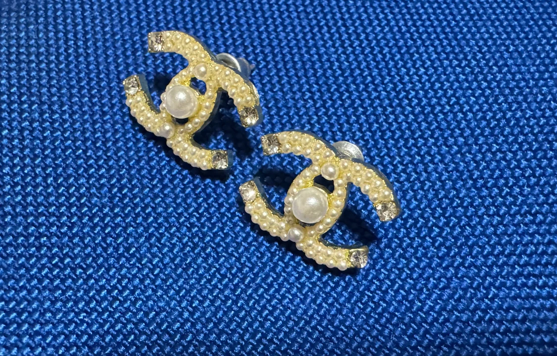 CC Stud Earrings with Pearls and Crystals