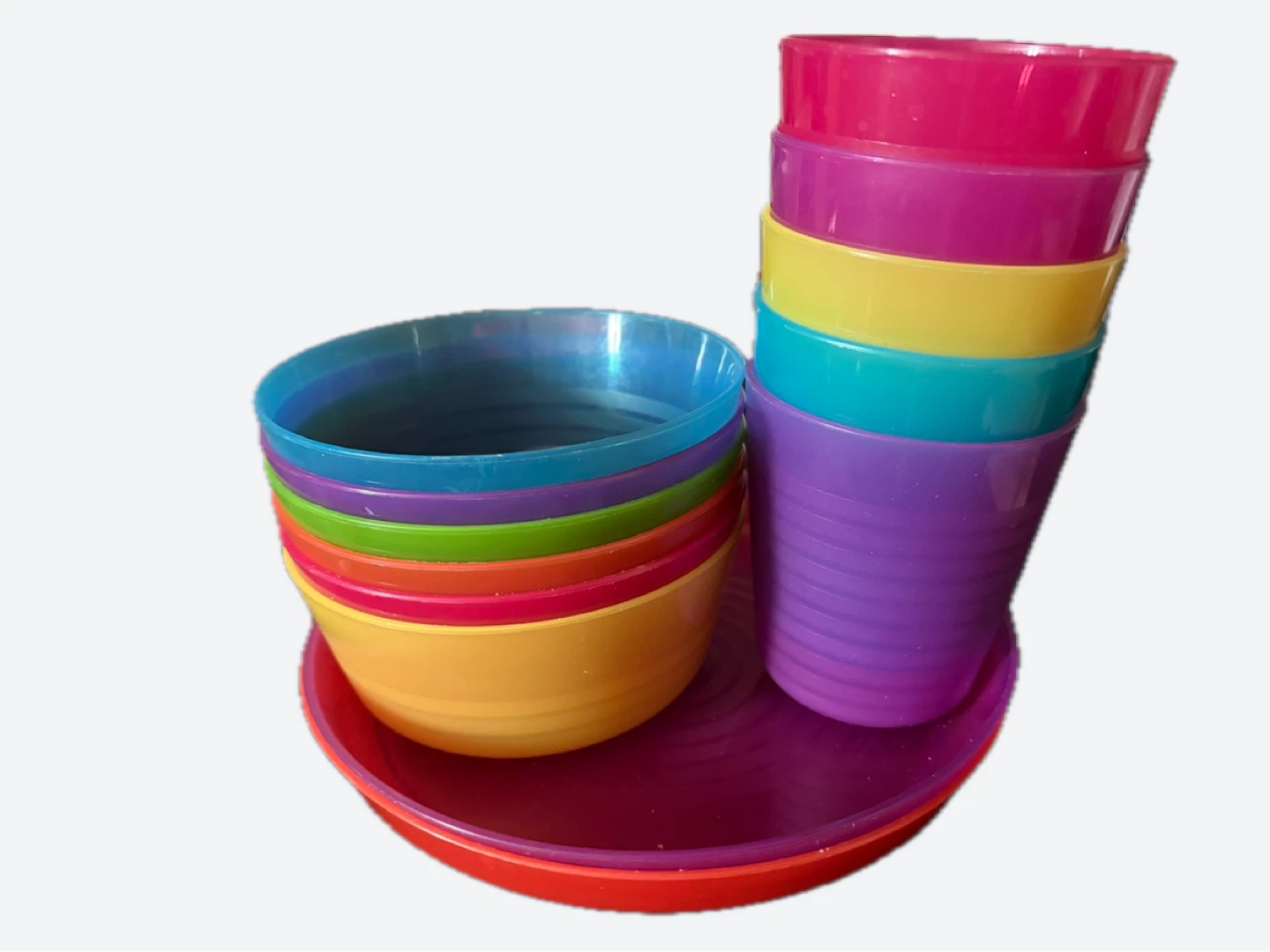 Stackable Plastic Cups and Bowls Set