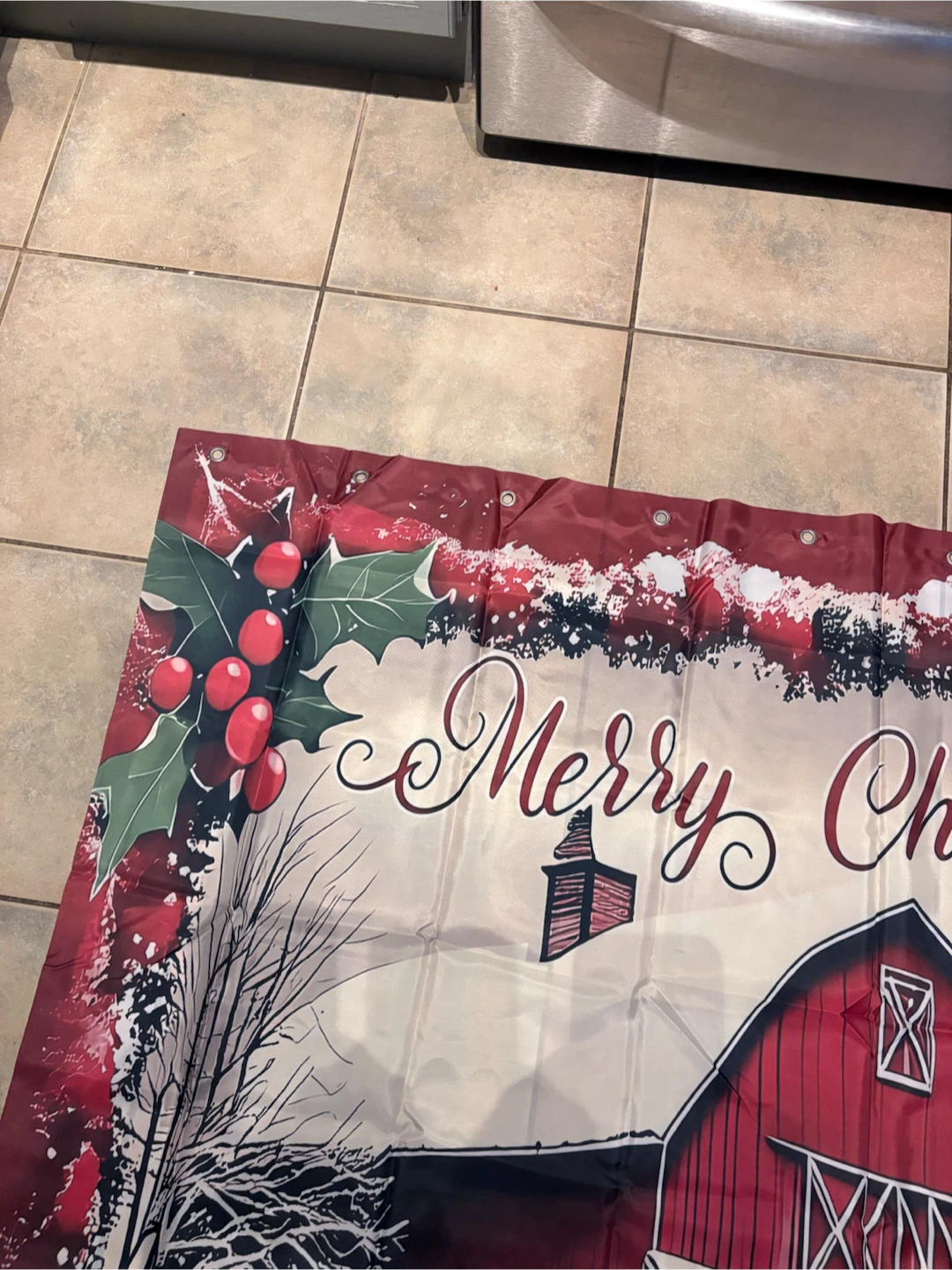 Merry Christmas Shower Curtain with Red Truck and Barn - photo 3