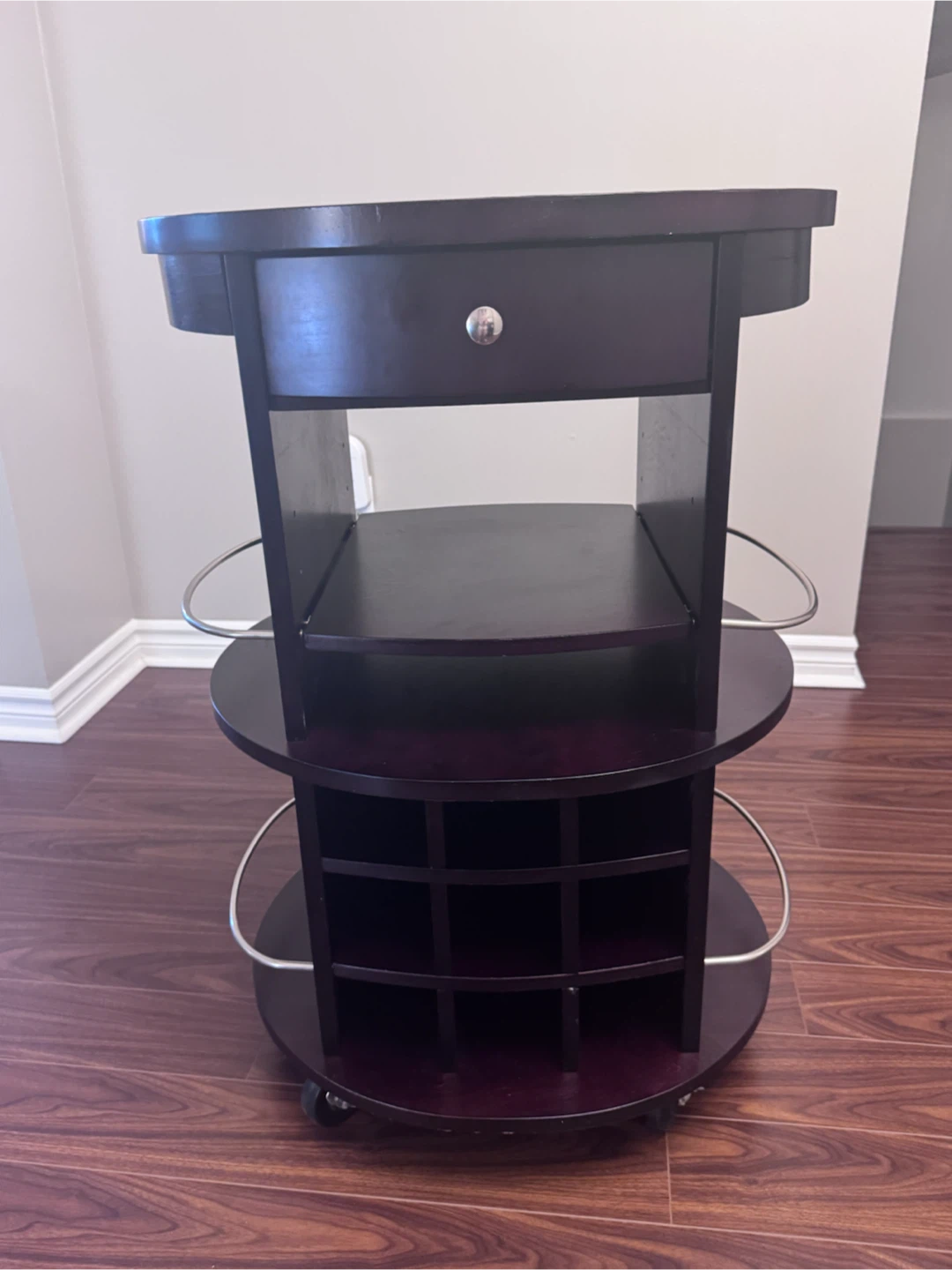 Dark Wood Bar Cart with Wine Rack