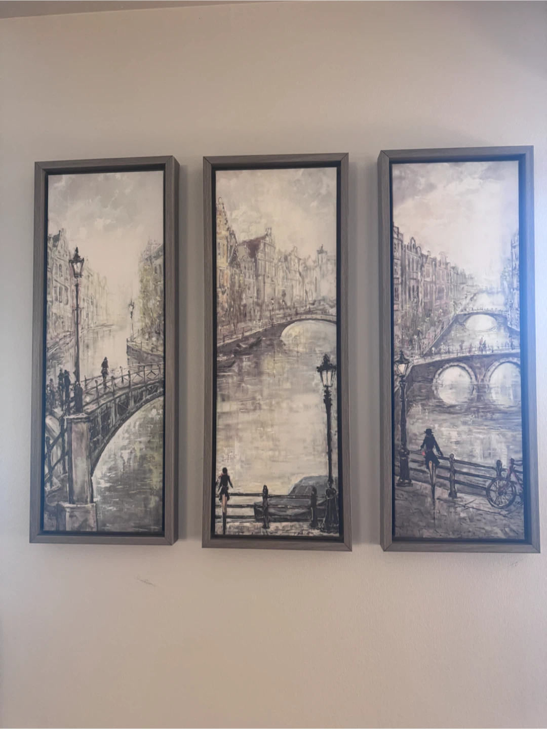 Set of 3 Framed Canvas Wall Art Prints - Amsterdam Canals