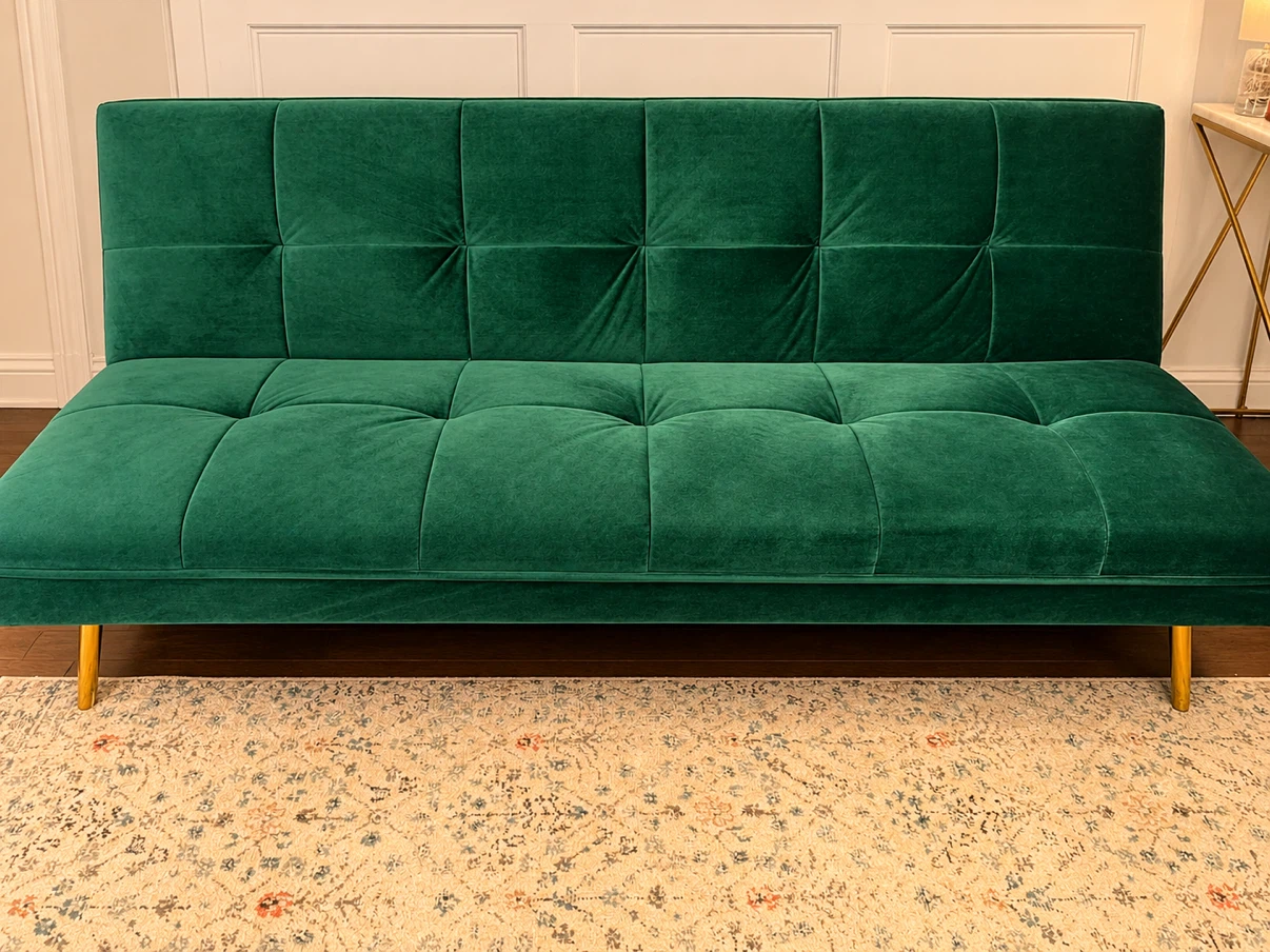 Green Velvet Tufted Futon Sofa Bed