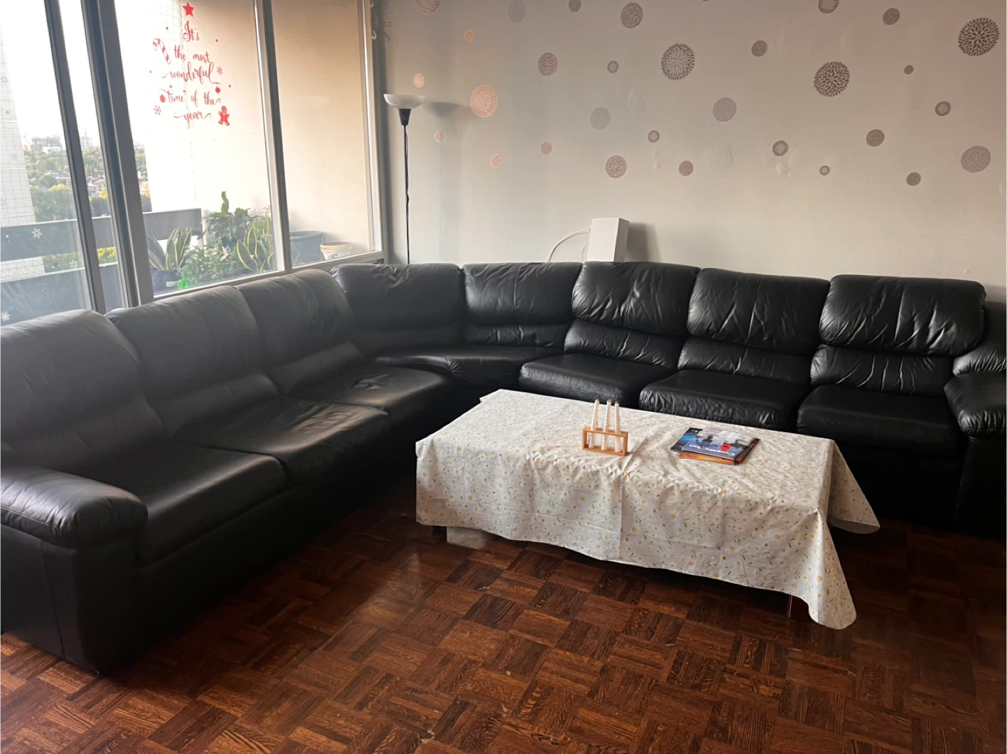 Black Leather Sectional Sofa - photo 2
