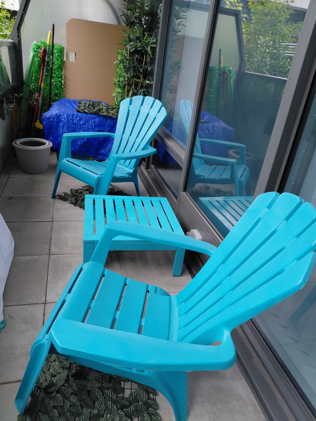 Turquoise Adirondack Chairs and Side Table Set